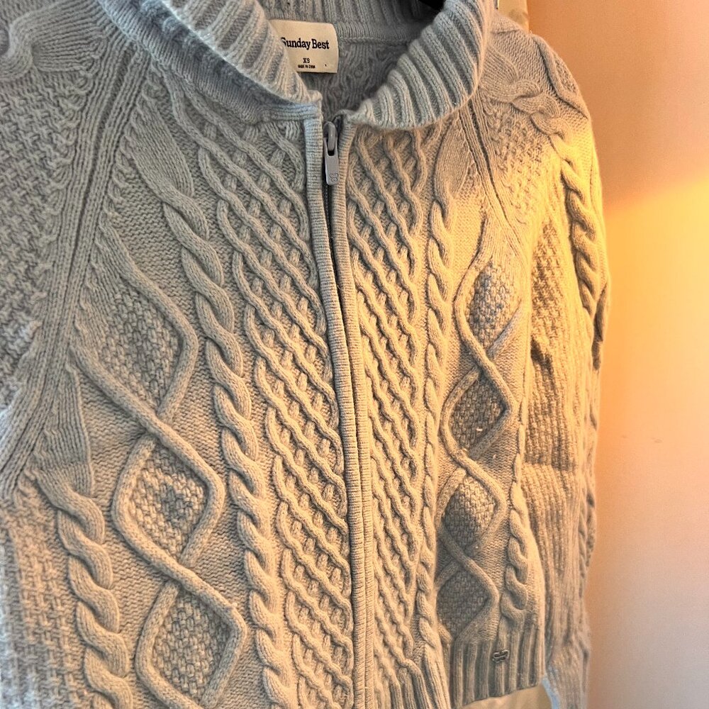 Sunday Best Baby Blue Cable Knit Zip Sweater